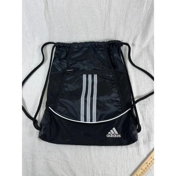 Adidas Drawstring‎ Backpack Gym Bag Sport Sackpack Black 3 Stripe