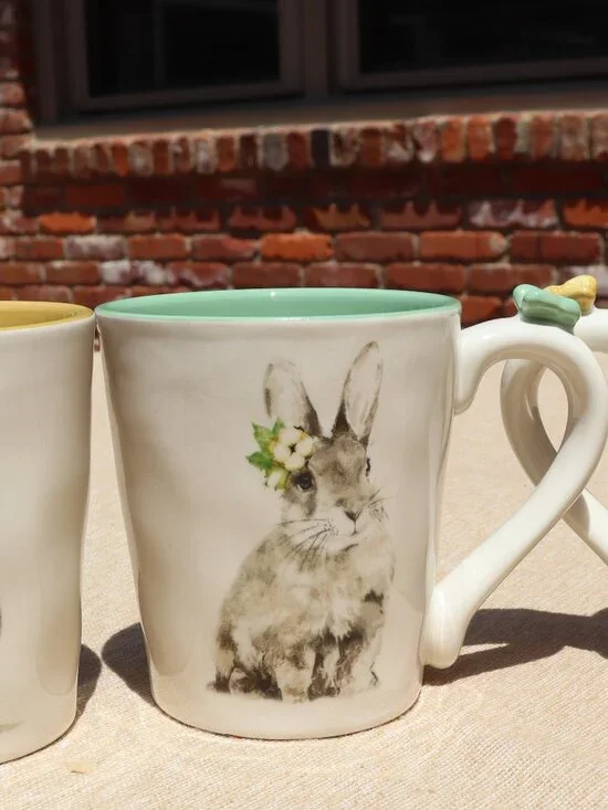 Pier 1 Porcelain Easter Mugs Assorted Colors Butterfly on Handles Set of 3