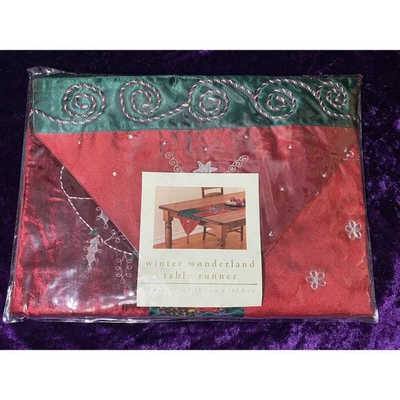 Pier 1 Table Runner Winter Wonderland Velvet Satin Embroidered Christmas RETIRED