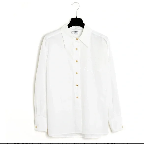 Chanel White Dress Shirt for with CHANEL Embroidery Sz S