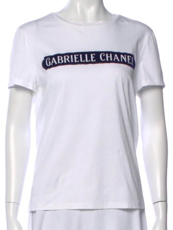 CHANEL White Cotton Tee with Navy Gabrielle Logo