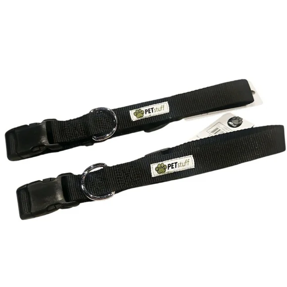 NEW! PETstuff Black Adjustable Comfy Nylon Dog Collars Pack of 2 Large.