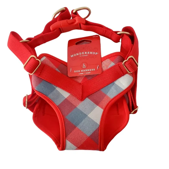 Wondershop Dog Harness Red Grey Plaid Size Large