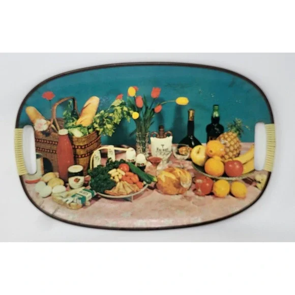 VTG MCM Fiberglass Serving Tray Whimsical Picnic Kitschy Salem Cigarettes