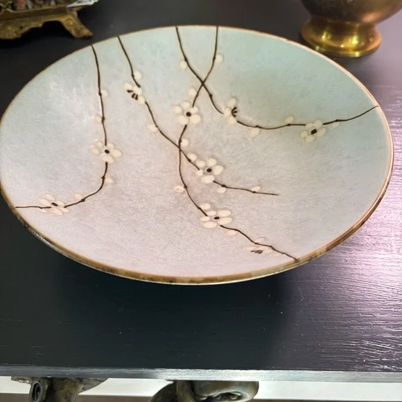Japense Sakura Hand-Painted Cherry Blossom Ceramic Bowl Pale blue