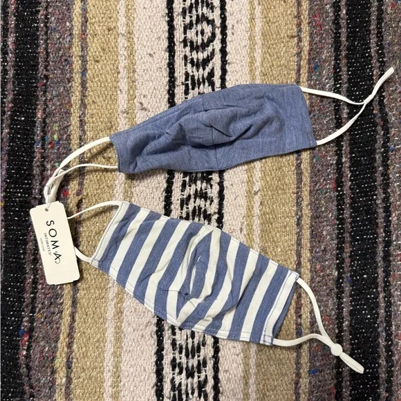 Soma Kids Striped and Solid Blue Face Masks