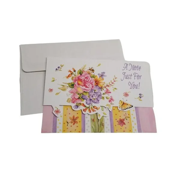 Note Card Blank Letter Writing Liz Schriner Ilustrations Flowers Butterfly 2007