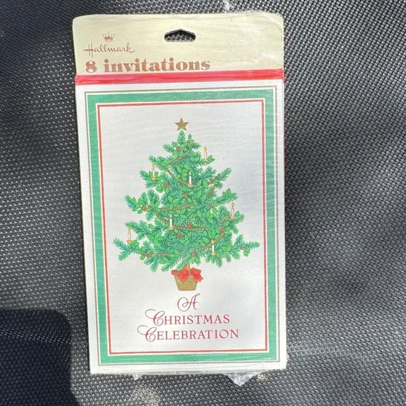 VTG 80s Hallmark Christmas Celebration Invitations 8 Count Tree XIN‎ 80-4 USA