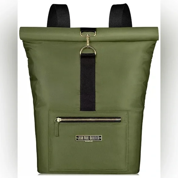 Jean Paul Gaultier PARFUM Olive Green Nylon Backpack | NWOT | Orange Interior