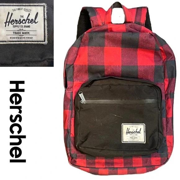 Herschel Supply Co. Pop Quiz backpack in a red and black buffalo plaid pattern.