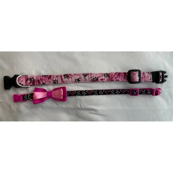 2 Small Dog Collars For Female Girl Dog Tie Dye‎ Pink Bow