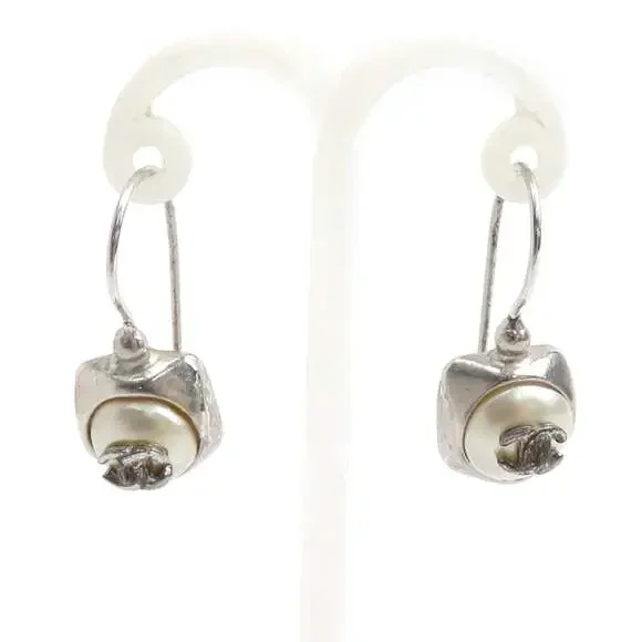 Chanel Cc Logo Earrings Silver-Tone #250197C53B
