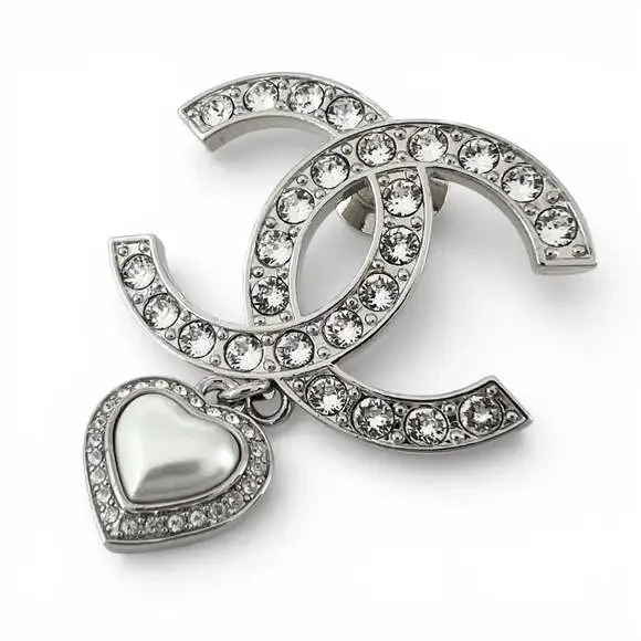 Chanel Cc Logo Heart Brooch Sterling #266424C10B