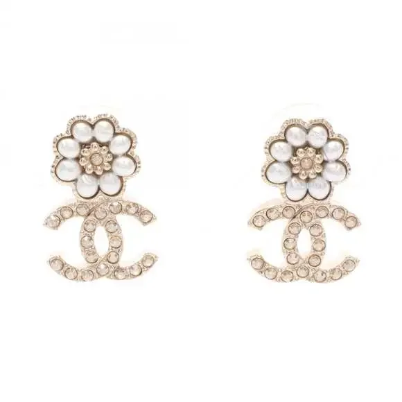 Chanel Cc Logo Flower Earrings Metal #266432C13B