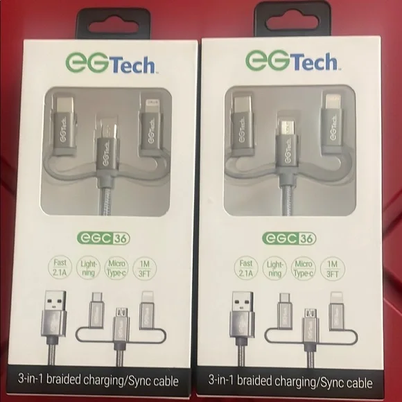 3-in-1 Braided Charging/Sync Cable - Gray