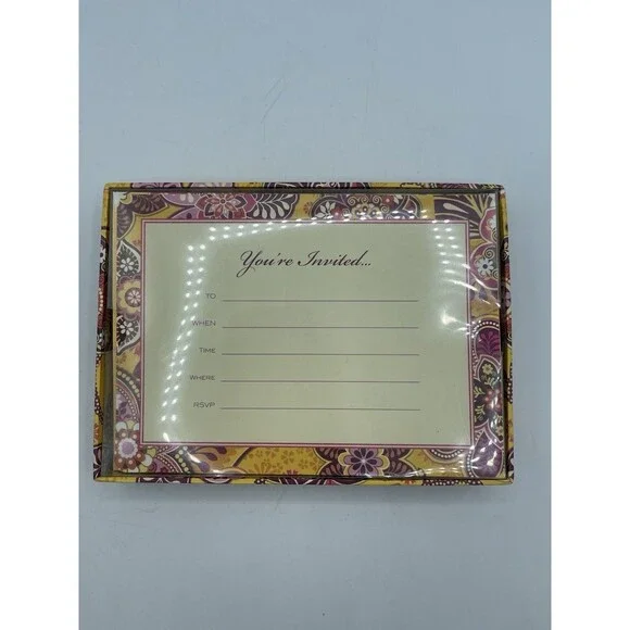 Vera Bradley 12 Fill-In Invitations w/ Envelopes & Closure Stickers - Bali Gold