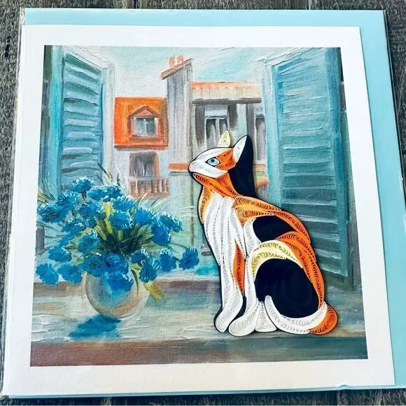 Calico Cat Quill Art Greeting Quilling Card