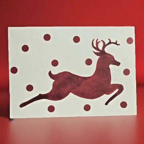 Oddballs Vintage Watercolor Greeted Christmas Card Box Of 10 - Red Dot Deer