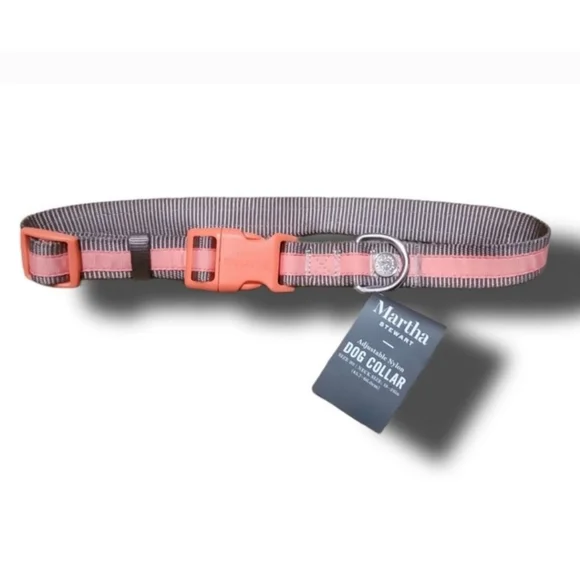 Martha Stewart | Dog Collar Medium Gray and Coral Nylon Size 20