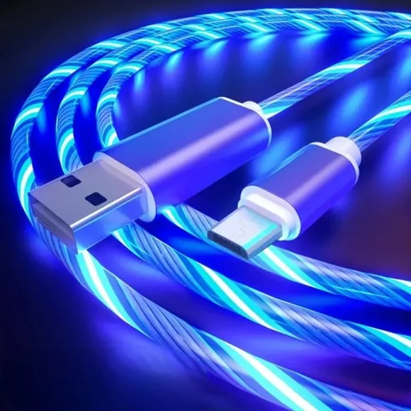USB C blue LED flashing cable for charging or data transfer