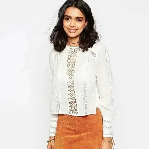 NWT Free People Without You Lace Panel Blouse size XS