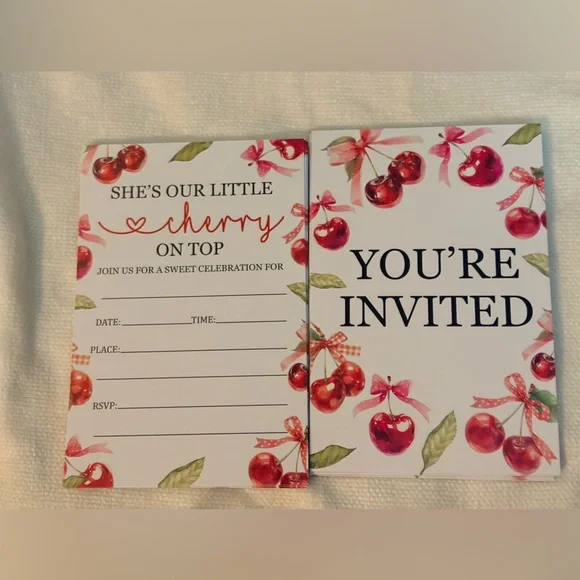 Baby shower invitations brand new “she’s our little cherry on top” theme 🍒 30