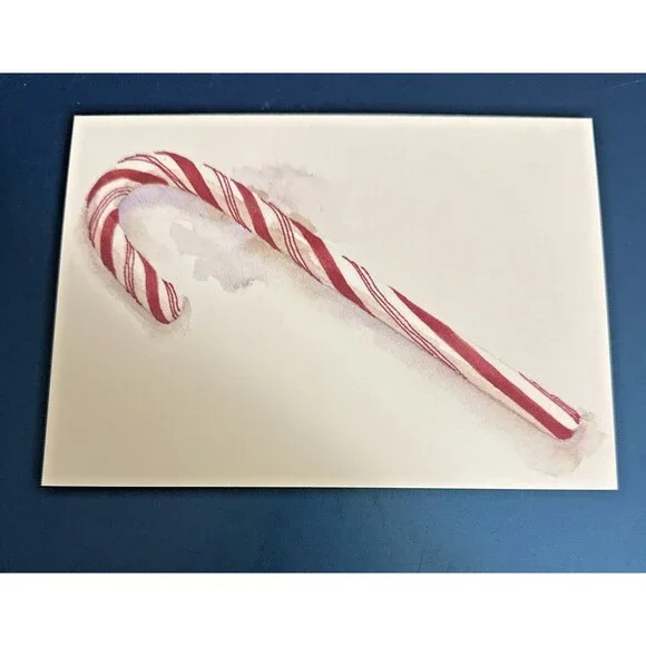Oddballs Vintage Watercolor Greeted Christmas Card Box Of 10 Candy Cane