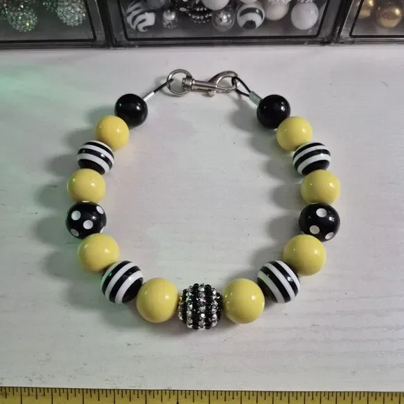 Handmade Beaded Dog Puppy Collar Necklace Jewelry Durable Acrylic 16.25