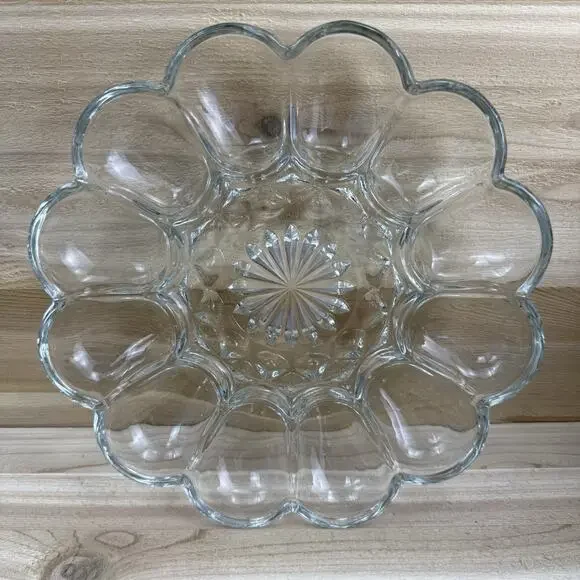 Vintage Decoraive Tray Made Of Thick, Clear Glass for 12 Eggs