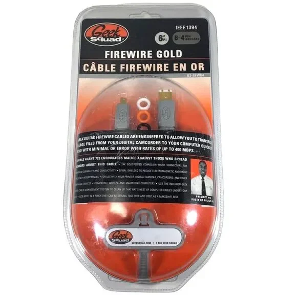Geek Squad Firewire Gold Cable IEEE 1394 6 Pin to 4 Pin - 6 ft. GS-6FW64 New