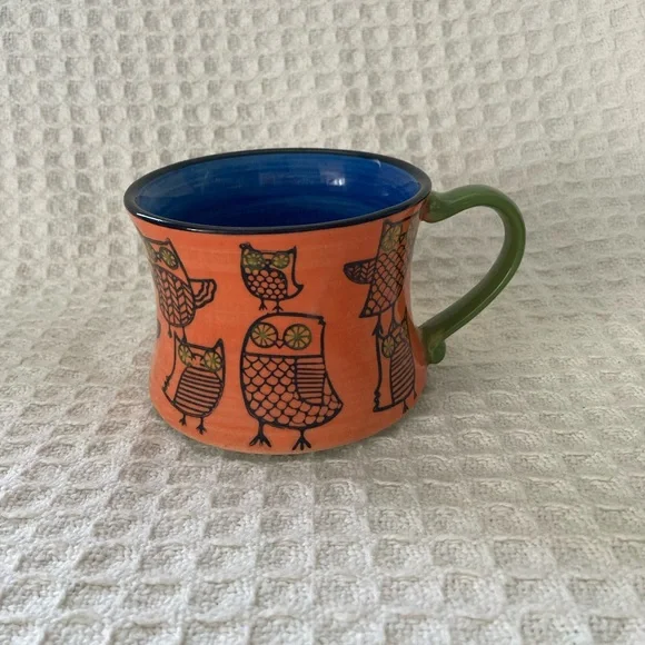 Pier 1 Hand Painted Stoneware Owl Mug