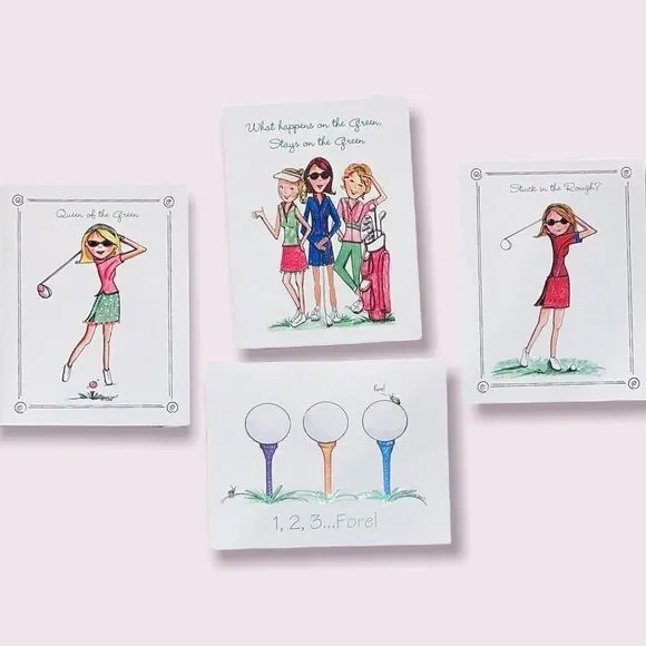 𝅺set(4) of Lula Bell Designs-Golf Collection Note Cards(blank) and Envelopes