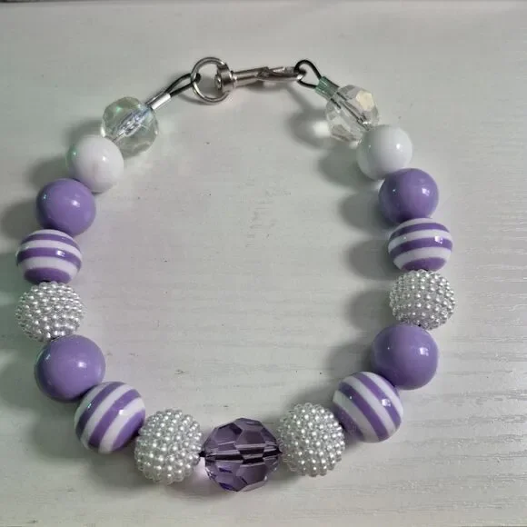 Handmade Purple Beaded Dog Puppy Collar Necklace Jewelry Durable Acrylic 16.5