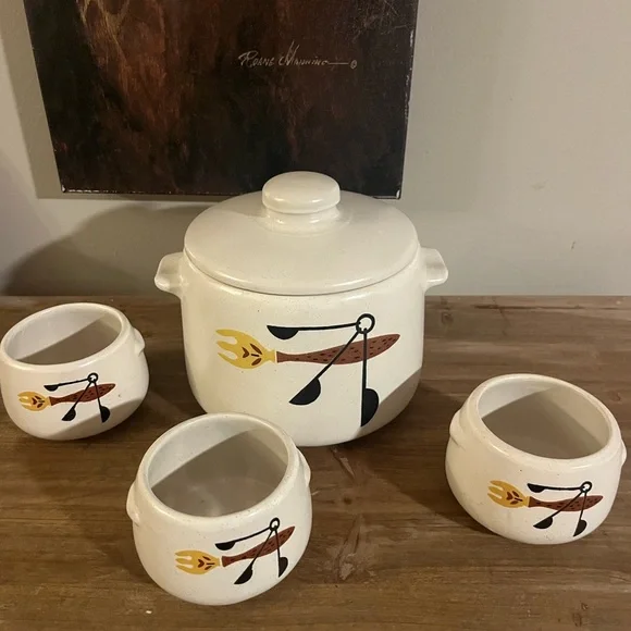 Handcrafted‎ White and Brown Serveware Set