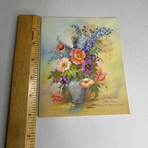 Vintage Harry Doehla Get Well Card Floral Vase Religious Verse I Peter 5:7 310S