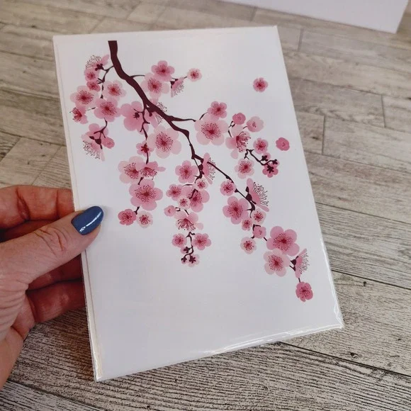 Blank Greeting Card Pink Cherry Blossom Note Card Stationery Any Occasion