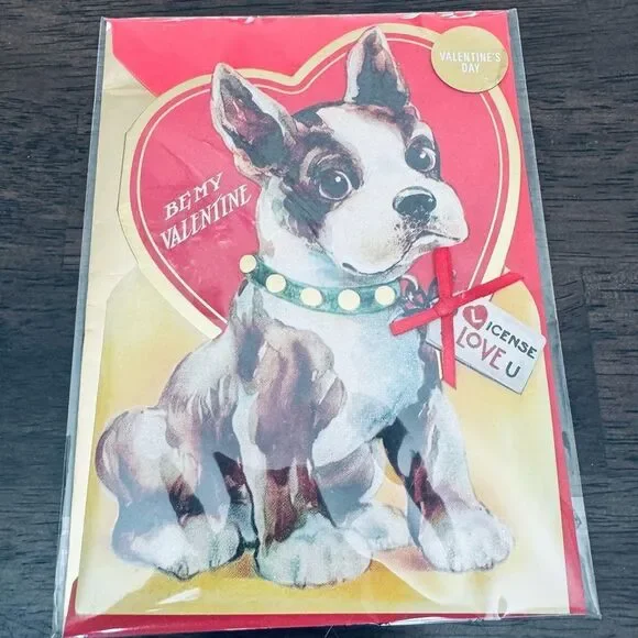 Valentine Boston Terrier Dog Vintage Style Greeting Card
