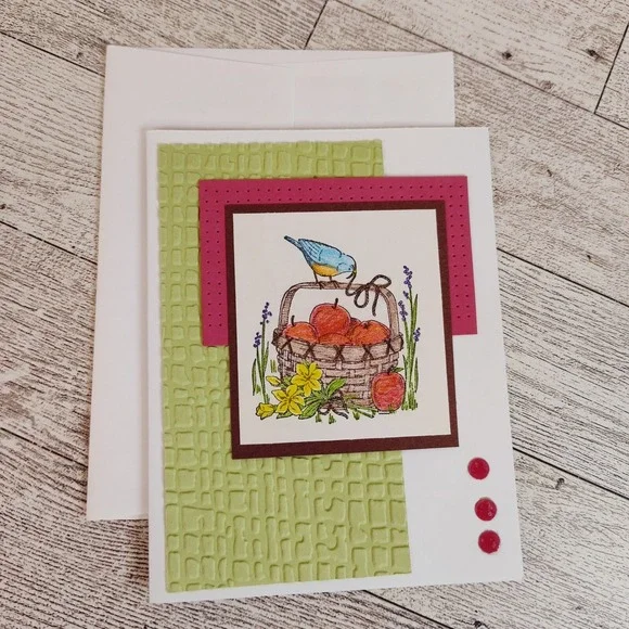 Handmade Card Apple Basket Bluebird‎ Blank Note Card Greeting Card Any Occasion
