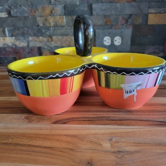 certified international serape pepper fiest condiment 3 part relish serving tray