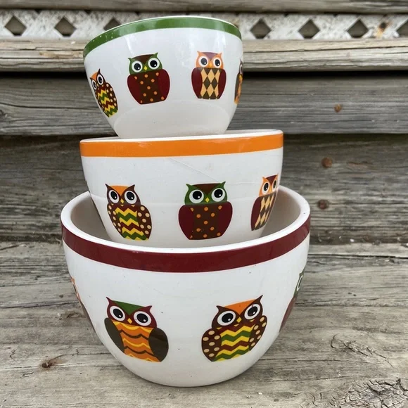 Pier 1 Enchanted Woods 3-Piece Owl Nesting Bowl Set