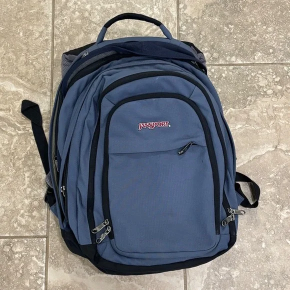 JanSport AirLift Backpack Blue Black Multi Compartment School Travel Bag