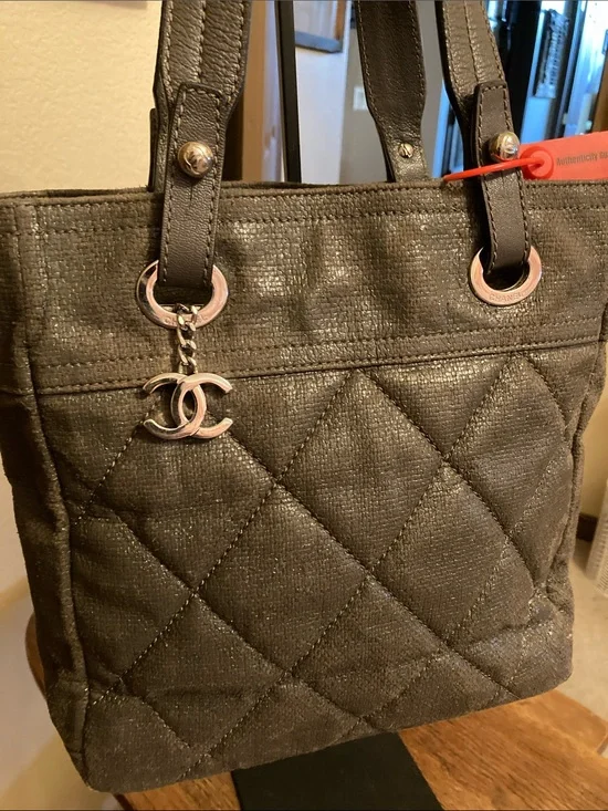 CHANEL Paris Biarritz Tote Bag with CC Charm & COA Rare Vintage Find