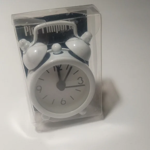 ✦ Pier 1 Imports Mini White Twin Bell Alarm Clock NOS Vintage Boho ✦