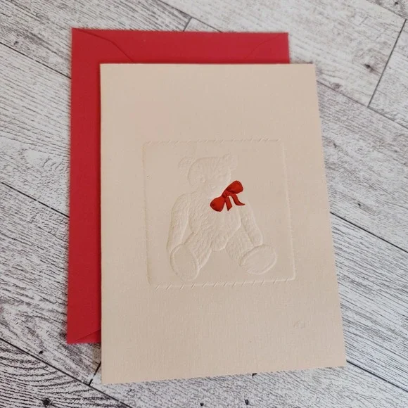 Embossed Teddy Bear‎ Blank Note Card Made in USA Any Occasion Red Envelope