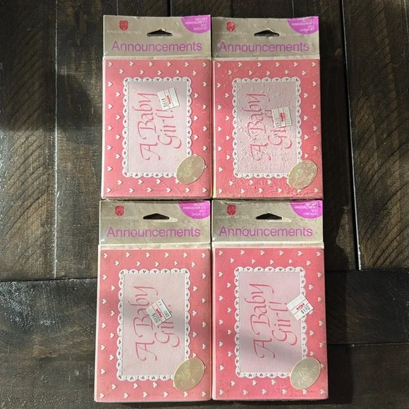 4 packages of vintage American Greetings baby girl announcement cards.