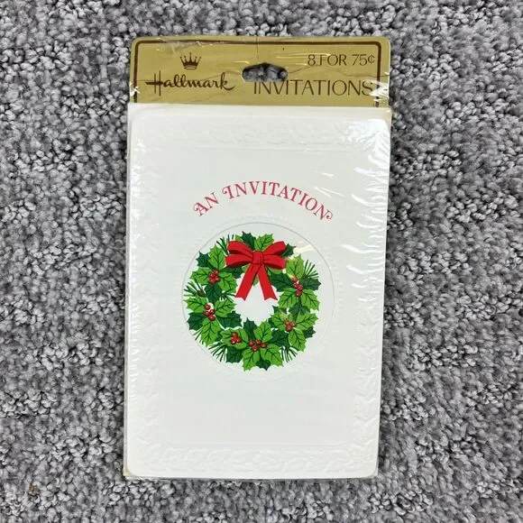 Vintage Hallmark Christmas Wreath Invitations Sealed Set of 8 Holiday Cards USA
