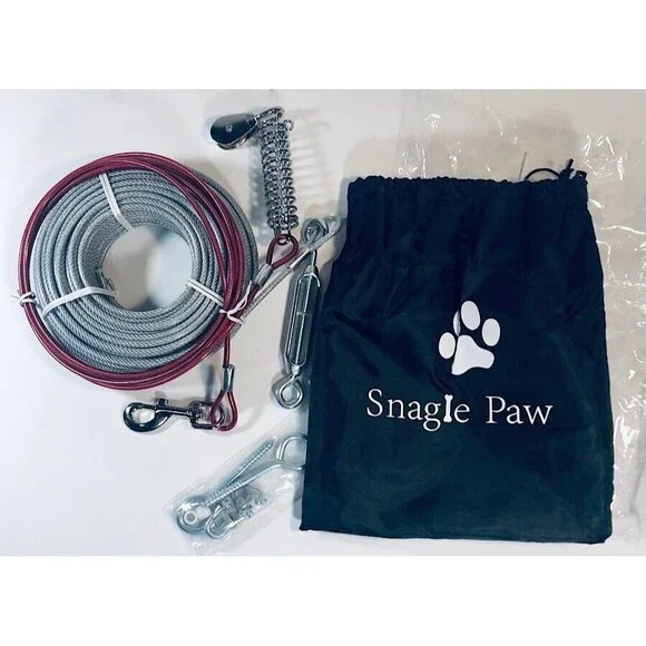 Snagle Paw Dog tie Yard or Camping -100 foot Tie-Down Cable w/hardware New inPk