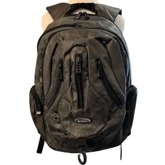 NWOT Olympia Backpack Green Black Laptop Travel School Bag Multi Pocket
