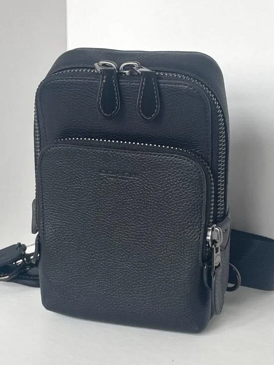 Coach Gotham Sling Pack 13 Black Pebbled Leather CR849 Bag