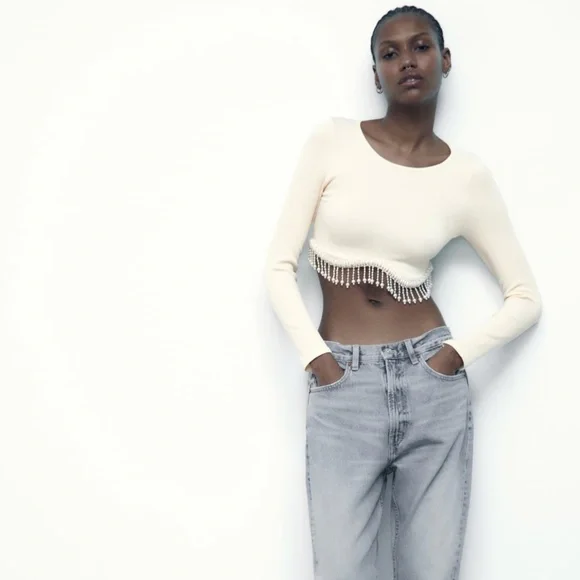 Zara limited edition pearl jewel crop top